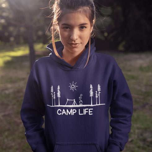 This hoodie Features a laid-back campsite logo, it’s made for folks who think burnt marshmallows are gourmet, tents are luxury suites, and every log is a potential chair.